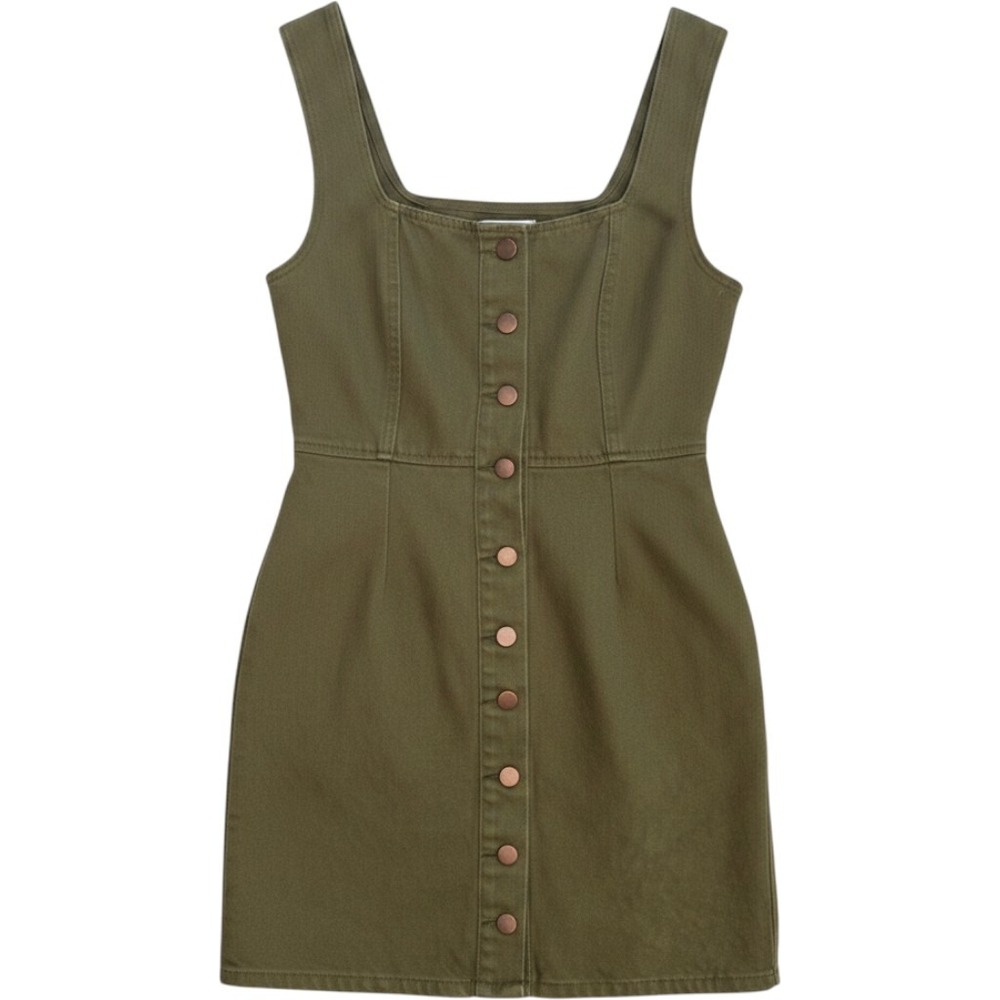 Urban Outfitters Olive Green Denim Button Down Mini Dress Size 6 Utility